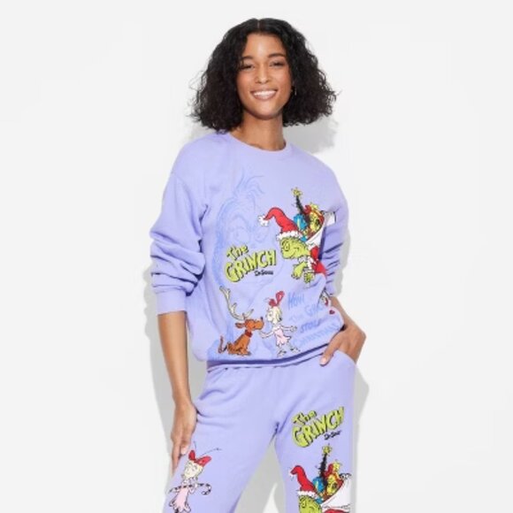 NEW Women's The Grinch Graphic Sweatshirt - Deep Periwinkle Large - Picture 1 of 8